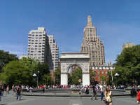 Triumphal arch and fountain basin in Washington Square Park.