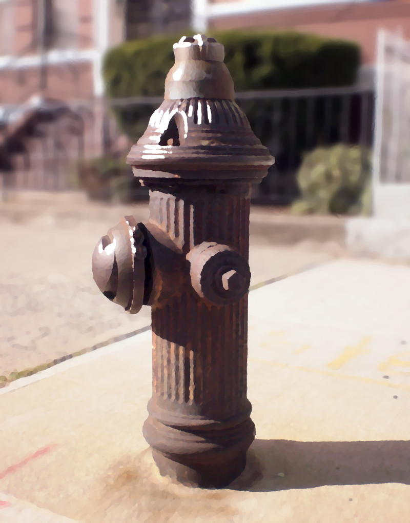 The Lieutenant: an all-bronze-tinted hydrant stands intact.